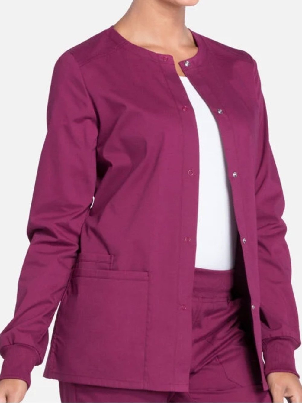 Women’s Cherokee Snap-Front Warm-Up Scrub Jacket - Berry 🩺✨